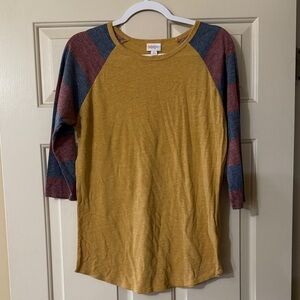 LuLaRoe Mustard and Blue Long Sleeve Tee